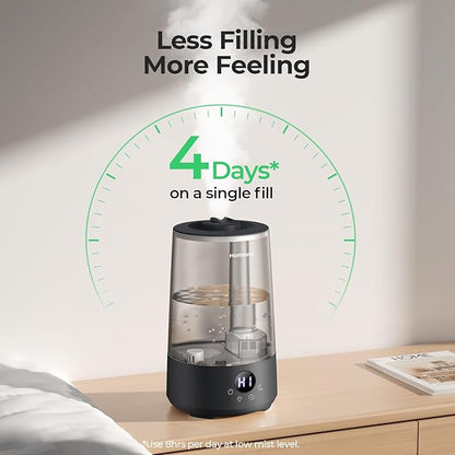Homvana Humidifiers for Bedroom Home, 3.6L Cool Mist Top-Fill 34H Super Long Time, Quiet 23dB, Baby Humidifier, Oil Diffuser for Large Room, House, Plant, Nursery, Office, BPA FREE, Ultrasonic (Black)