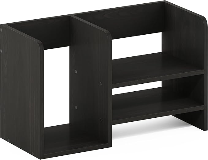 Furinno Hermite Desk Organizers, Office Organization with Accessories and Vertical File Holder, Desktop Book Shelf, for Office Supplies, Desk Accessories, for Study Room, Dorm, Black Espresso
