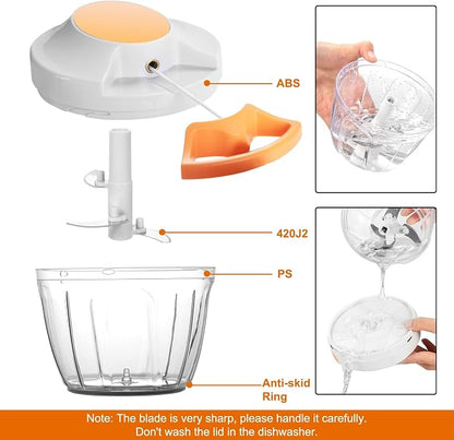 Manual Food Processor Vegetable Chopper, Portable Hand Pull String Garlic Mincer Onion Cutter for Veggies, Ginger, Fruits, Nuts, Herbs, etc., 650ml