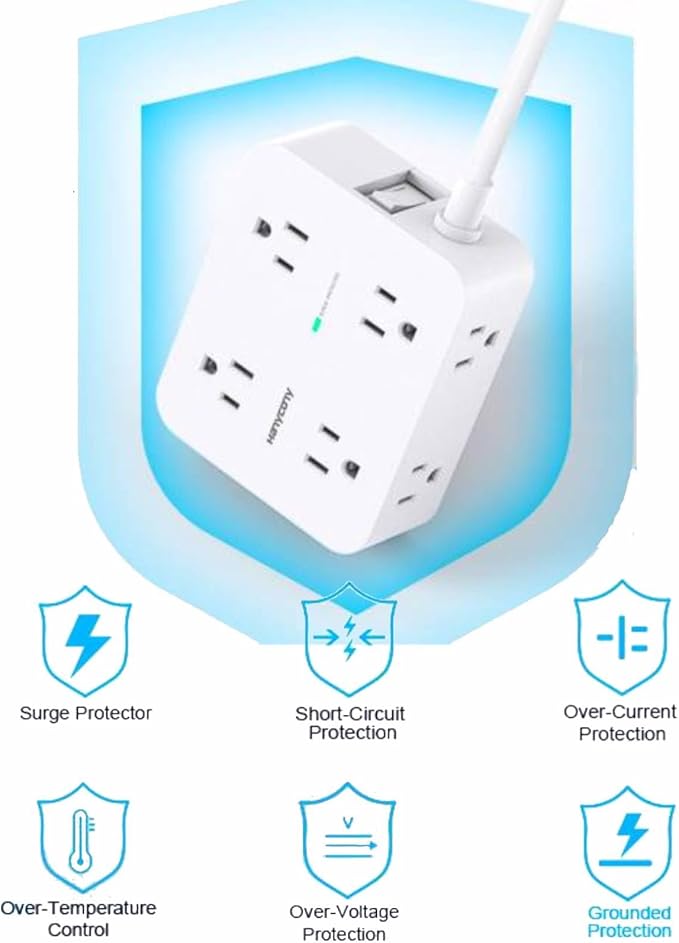 Extension Cord 10 Ft, HANYCONY Surge Protector Power Strip with 8 Widely Outlets 4 USB Ports (2 USB C), 3-Side Outlet Extender Strip, Wall Mount, Ideal for Home Office College Dorm Room Essentials