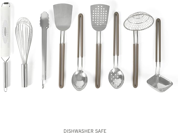 Martha Stewart 9-Piece Stainless Steel Kitchen Gadget & Tool Set – Prep and Serve Utensils, Durable & Rust-Resistant, Dishwasher Safe Cooking Accessories