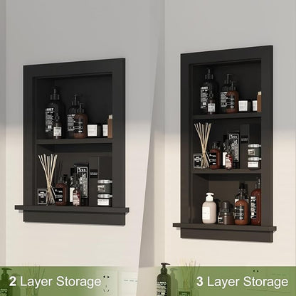 Recessed Medicine Cabinet,14x18 in Wall Bathroom Cabinet with Storage,Bathroom Niche for Shower Wall for Bedroom/Hallway,Black Shower Niche,Wall Niches Insert for Drywall,MDF
