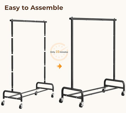 MISSLO Heavy Duty Clothes Rack for Hanging Clothes Rolling Clothing Rack Heavy Duty on Wheels for Coat, Garment, Matte Black (Single Rod)