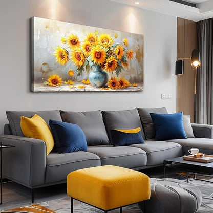 MHARTK66 Canvas Wall Art For Living Room Farmhouse Sunflower Wall Decor Large Flower Field Paintings For Bedroom Vintage Poster Art Prints Framed Artwork For Walls Kitchen Pictures Wall Decor 20x40