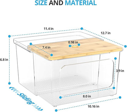 Trash Bag Dispenser Roll Holder - Clear Garbage Bag Holder Dispenser with Bamboo Lid and Sliding Drawer Box, Trash Bag Holder for Kitchen, Under Sink, Laundry Room Organization and Storage