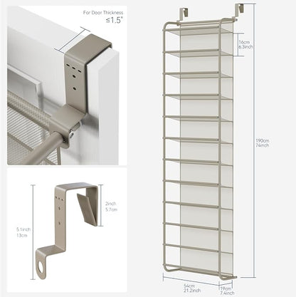 Whitmor 36 Pair Over The Door Shoe Organizer, 12 Tier Hanging Shoe Organizer, Heavy Duty Metal & Mesh Shoe Holder, Hanging Shoe Rack for Closet Organizer & Storage, 74" L x 21.7" W x 7.5" H, Mocha