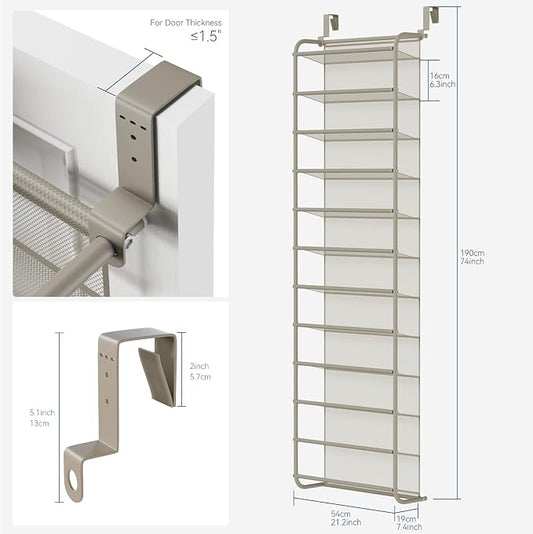 Whitmor 36 Pair Over The Door Shoe Organizer, 12 Tier Hanging Shoe Organizer, Heavy Duty Metal & Mesh Shoe Holder, Hanging Shoe Rack for Closet Organizer & Storage, 74" L x 21.7" W x 7.5" H, Mocha