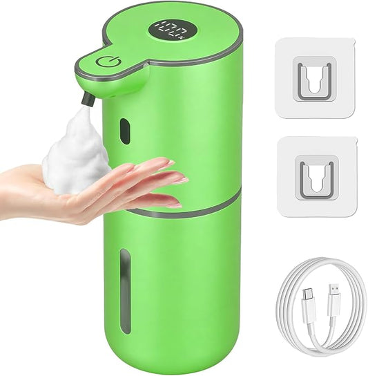 OHIFAST Automatic Foaming Soap Dispenser Touchless, USB Rechargeable Smart Hand Soap Dispenser, 6-Level Adjustable, 12.8oz/380mL Wall Mounted for Bathroom Kitchen Dish Soap-Green