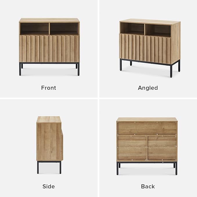 mopio Norwin Storage Cabinet, Sturdy Modern Rustic Industrial Buffet Sideboard, Fluted Accent Storage Cabinets, Credenza, Oak Wood TV Stand, Entertainment Center, Media Console, Living Room (Single)