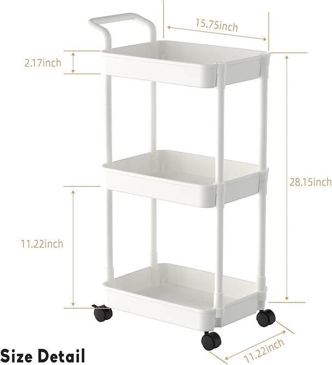 Volnamal Baby Diaper Caddy, Plastic Movable Cart for Newborn Nursery Essentials Diaper Storage Organizer for Changing Table & Crib, Easy to Assemble, Baby Registry, Off-White