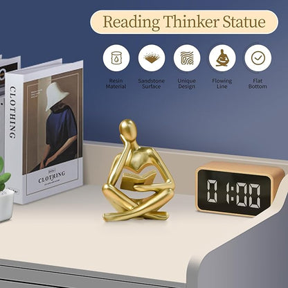 Abstract Art Thinker Statue - Reading Thinker Sculpture Figurine, Modern Home Decoration for Living Room Office Shelves Coffee Table Desk Decor (Gold)