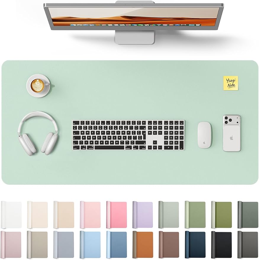 YSAGi Leather Desk Protector, Office Mat, Large Mouse Mat, Non-Slip PU Leather Blotter, Laptop Pad, Waterproof Writing Pad for Office and Home (Pale Green, 31.5" x 15.8")