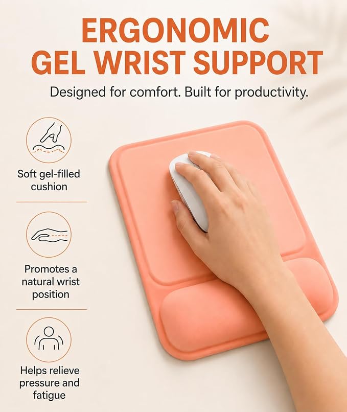 eulps Ergonomic Mouse Pad with Wrist Rest, Gel Mousepad with Soft Wrist Support, Non-Slip PU Base, Smooth Surface Mouse Pad for Wrist Pain Relief, Computer Laptop Office Home & Gaming (Orange)