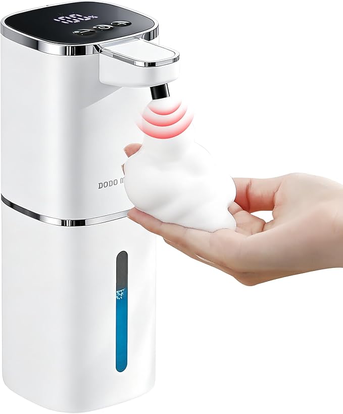 Automatic Foaming Soap Dispenser, 13.5oz/400mL, USB Rechargeable, 9-Adjustable Foam Levels, IPX5 Waterproof, Touchless & Wall/Tabletop Use for Kitchen Bathroom, White