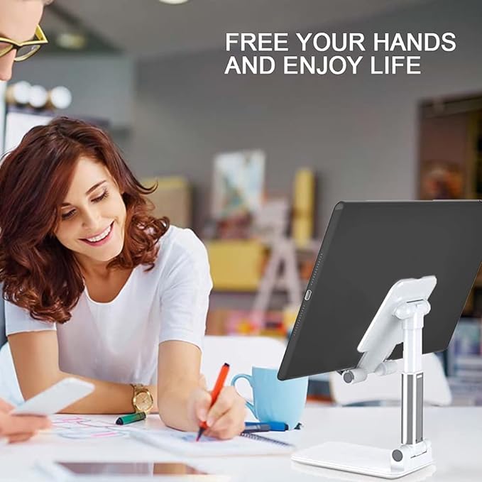 Meetuo 2 Pcs Cell Phone Stand, Adjustable Angle Height Phone Stand for Desk, Fully Foldable/Portable Phone Holder, Compatible with iPhone 17/16/15/14/13/12/Smartphones