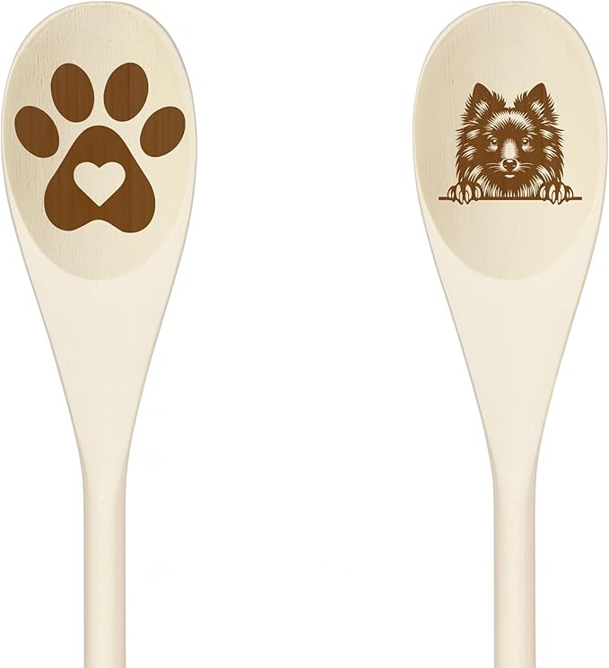 SCHIPPERKE Wooden Spoons for Cooking, Serving or Decorative Kitchen Utensils Set Dog Lover Dog Mom/Dad Gift with Peeking Dog Designs, Paw Print and Dog Head, Kitchen Utensils Set of 2