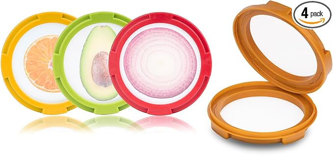 Ortarco 4Pcs Onion Storage Avocado Saver Holder, Lemons Garlic Tomato Peper Fruit Vegetable Container for Fridge (4PCS: Red+Yellow+Brown+Green)
