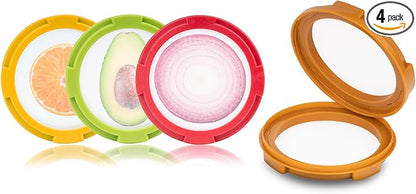 Ortarco 4Pcs Onion Storage Avocado Saver Holder, Lemons Garlic Tomato Peper Fruit Vegetable Container for Fridge (4PCS: Red+Yellow+Brown+Green)