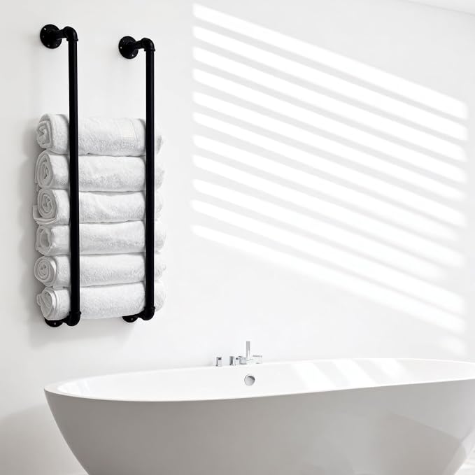 Towel Racks for Bathroom Wall Mounted 36 Inch,Industrial Pipe Storage Organizer Towel Holder(Black)