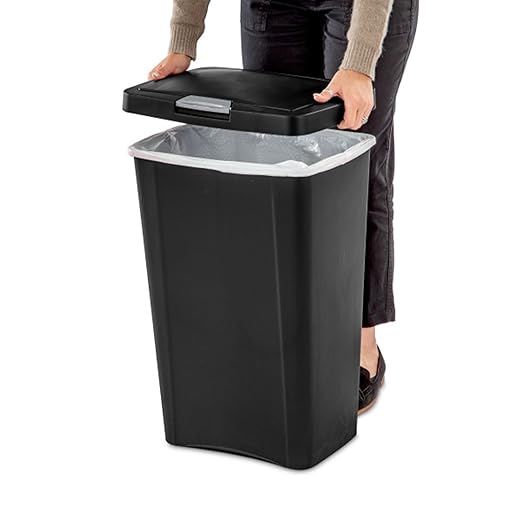 Sterilite 13 Gallon TouchTop Narrow Plastic Wastebasket with Secure Titanium Latch for Kitchen, Bathroom, and Office Use, Black (16 Pack)