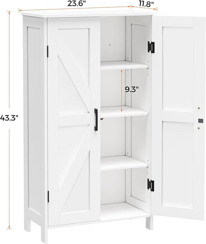 Homleke Farmhouse Bathroom Cabinet with Adjustable Shelves, Free-Standing Storage Cabinet with Barn Doors, for Kitchen, Living Room, Dining Room, Entryway, White