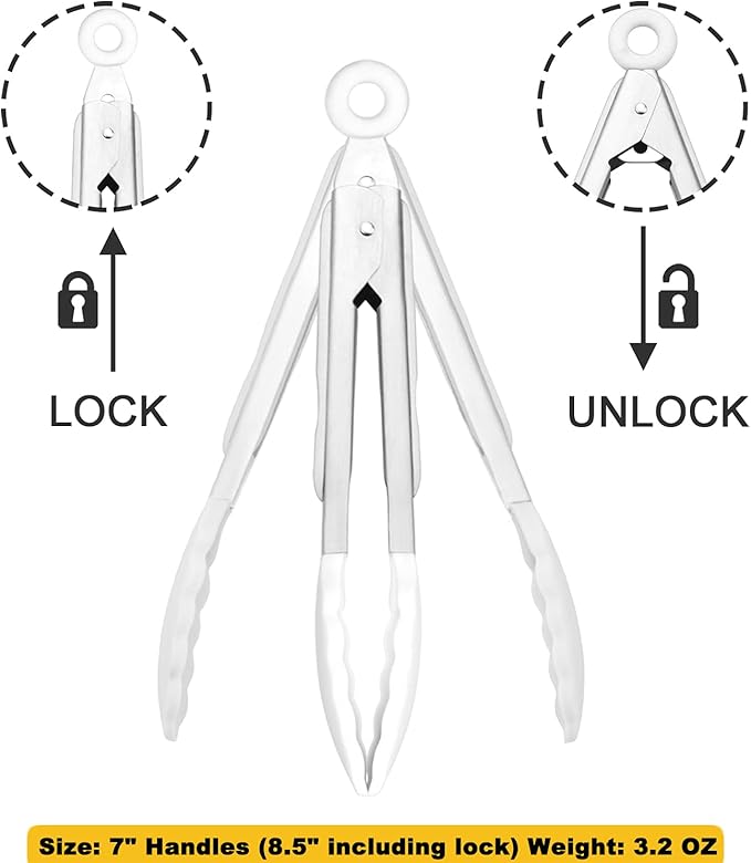 HINMAY Mini Tongs with Silicone Tips 7-Inch Serving Tongs, Set of 3 (White)