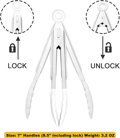 HINMAY Mini Tongs with Silicone Tips 7-Inch Serving Tongs, Set of 3 (White)
