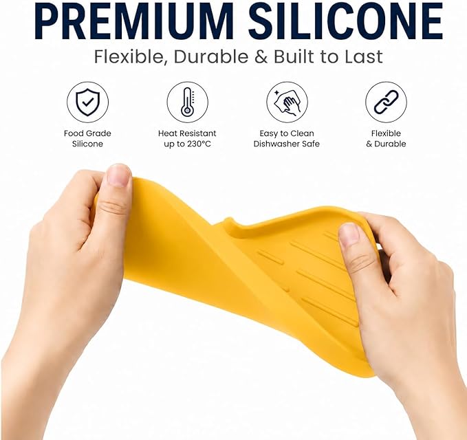 MicoYang Silicone Soap Dish with Drain Spout — Self-Draining Sink Organizer Tray for Bathroom & Kitchen, Sponges, Dispensers & Soap Holder, Non-Slip & Dishwasher Safe, Yellow (Medium, 9.6"×5.3")