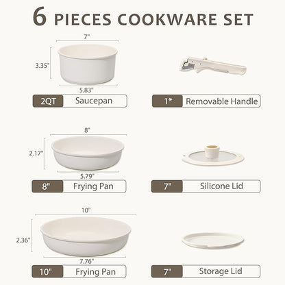 CAROTE 6pcs Pots and Pans Set Non Stick, Cookware Sets, Kitchen Set, Oven/Fridge Safe, Space Saving Pots Set, Nonstick Cooking Set with Versatile Detachable Handle, Induction RV Set