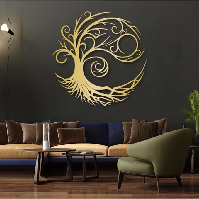 Yemwot Metal Tree of Life Wall Decor, Circle of Life Metal Tree Wall Art, Branch Art, Spiritual Decor, Modern Sculpture Decoration, Living Room Bedroom Decoration(Sliver, 35"x 35"| 90x90cm)