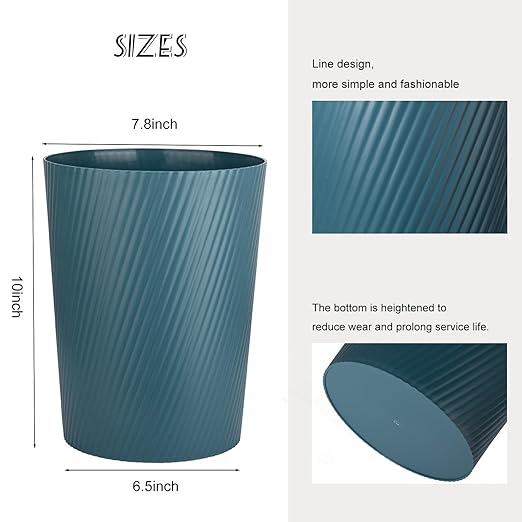 UUJOLY Small Trash Can Wastebasket Garbage Can Container Bins for Bathrooms, Laundry Room, Kitchens, Offices, Kids Rooms, Dorms (Bluish Green, 2 Pack)