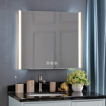 Blossom LED Bathroom Mirror, 36x32 Inch Gradient Front and Backlit LED Mirror for Bathroom, Brushed Gold Frame, Foldable Wing Design, 3 Colors Dimmable CRI>90 Double Lights, IP54 Enhanced, Anti-Fog