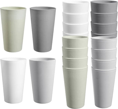 HEYCOME Set of 16 Wheat Straw Cups, 16 Pcs 20 oz Unbreakable Drinking Cups, Reusable Plastic Cups Sets, Water Glasses Tumblers, Microwave & Dishwasher Safe, Bpa Free, 4 Colors