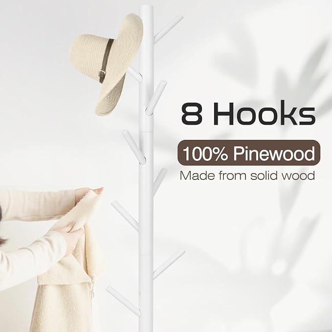 WANGMUXIA 2 PCS Coat Rack, Freestanding Coat Rack with 8 Hooks and 3 Adjustable Size Tree Coat Racks for Bedroom, Hallway, Entrance, Office, for Hats, Coats, Scarves, Handbags
