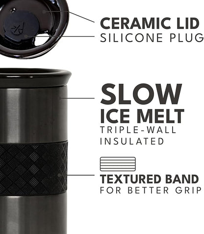 Elemental Artisan Insulated Tumbler, Triple Wall Coffee Travel Mug, Reusable Stainless Steel Coffee Tumbler with Ceramic Lid, Thermal Coffee Cups for Hot (6 Hrs) & Cold (18 Hrs), 16oz - Gunmetal