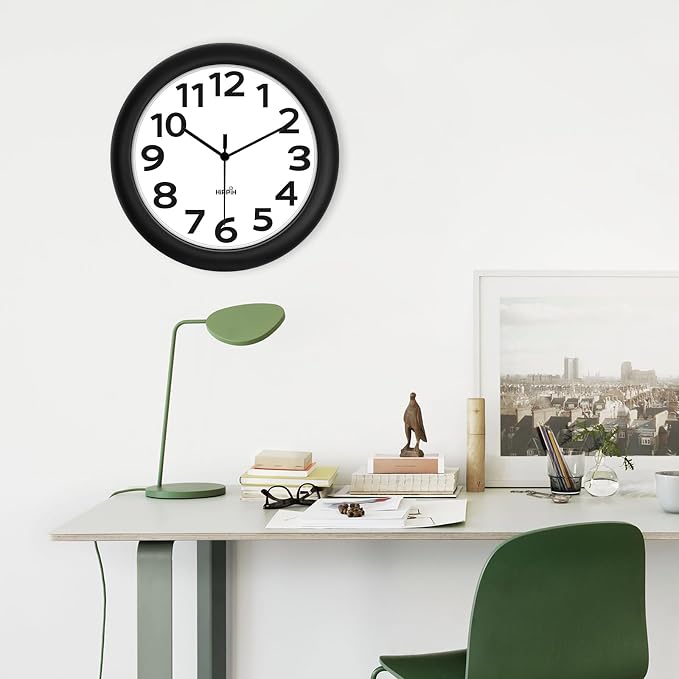 HIPPIH 2 Pack Silent Wall Clock, 10 Inch Non Ticking Quiet Digital Sweep Decorative Battery Operated Wall Clocks for Living Room Bedroom Kitchen School Office Decor, Black