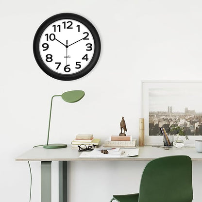 HIPPIH 2 Pack Silent Wall Clock, 10 Inch Non Ticking Quiet Digital Sweep Decorative Battery Operated Wall Clocks for Living Room Bedroom Kitchen School Office Decor, Black