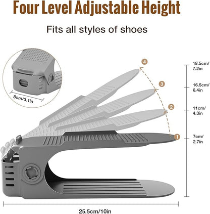 Neprock Shoe Slots Organizer, 20 Pack Adjustable Shoe Rack Stacker Storage Space Saver, Double Deck Shoe Rack Holder for Closet Organization (Grey)