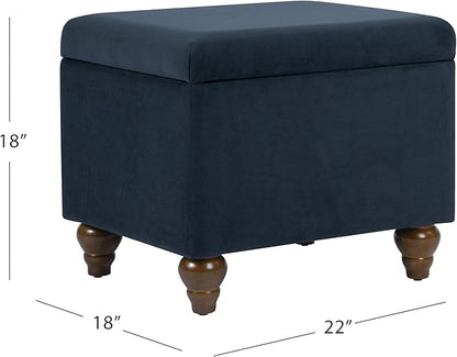 Spatial Order Home Decor | Upholstered Medium Rectangular Storage Ottoman | Hinged Lid Ottoman with Storage for Living Room & Bedroom, Blue Velvet