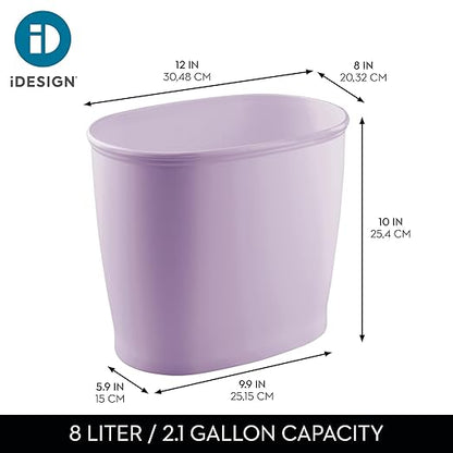 iDesign Slim Plastic Bathroom Trash Can, Small Garbage Bin for Bedroom, Office, Desk, Dorm, Purple