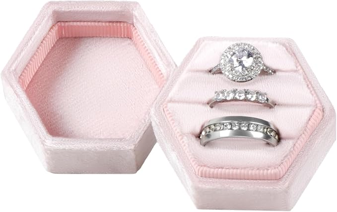Velvet 3 Slots Jewelry Ring Box Engagement Wedding Box Keepsake Box Bridal Photo Ring Triple Slots Hexagon