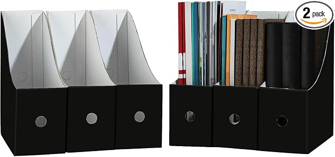 Limitliho Magazine Holde, Magazine File Holder for Home, Office, Desk, 10.6'' H×10.2'' L ×3.5''W Magazine Storage Box (Black, 6 Pack)