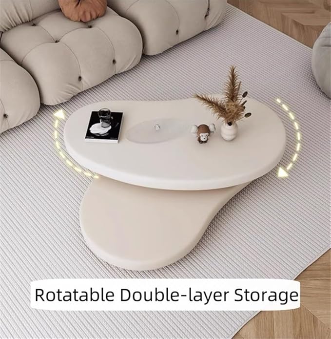 Modern Rotating Double-Decker Coffee Table, Mango Shaped Center Table | Irregular Dining Table for Living Room, Tea Table for Bedroom and Office Spaces