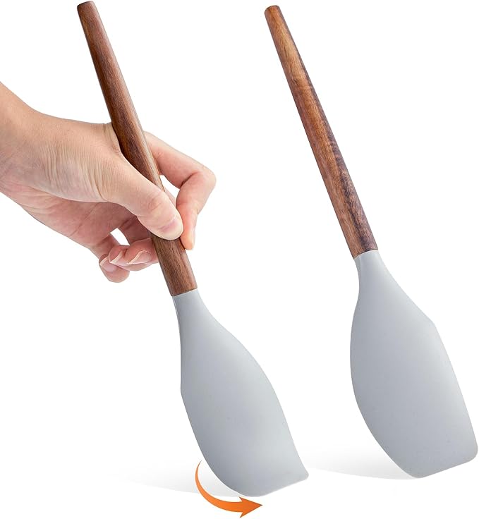 Silicone Spatula 2pcs for Baking Cooking Spatulas Set for Mixing Good Grips Silicone Spatulas Acacia Spatula Food Grade 12" Solid Wood Handle Heat Resistant Up to 600°F for Nonstick Cookware