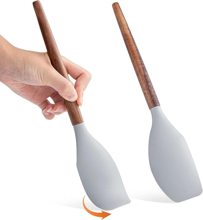 Silicone Spatula 2pcs for Baking Cooking Spatulas Set for Mixing Good Grips Silicone Spatulas Acacia Spatula Food Grade 12" Solid Wood Handle Heat Resistant Up to 600°F for Nonstick Cookware