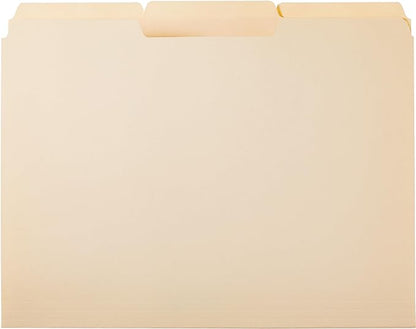 Amazon Basics Sturdy File Folders with Reinforced Tabs for Filing and Organization, 1/3-Cut Tab, Assorted Positions, Letter Size, 8.5x11 inches, Manila, 100-Pack