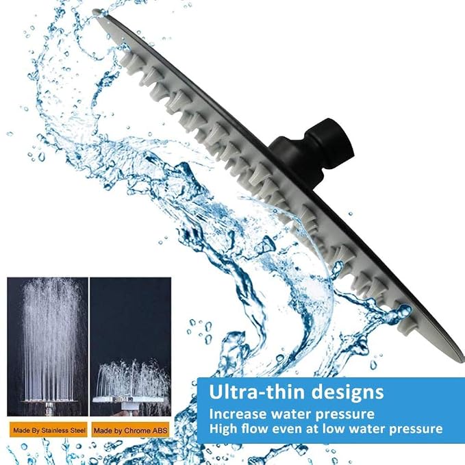 NearMoon Rain Shower Head, Ultra-Thin Design-Pressure Boosting, Awesome Some Experience, High Flow Stainless Steel Rainfall Head (10 Inch, Matte Black)