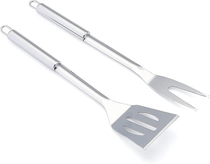 Amazon Basics 4-Piece Stainless Steel BBQ Grilling Tool Set with Carry Bag, Rust-Resistant, Dishwasher Safe