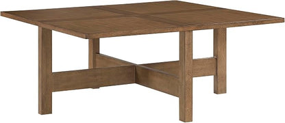 Lexicon 44" Square Coffee Table with 4 Upholstered Stools, Maple Veneer Wood Cocktail Table, Gray Upholstered Stools with Casters, Modern Living Room/Apartment Centerpiece, Full Assembled, Brown