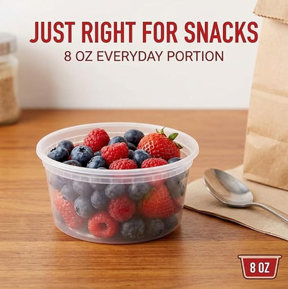 Mr Miracle 8OZ Deli Containers with Lids - 24 Pack of 8 oz Clear Airtight Reusable Plastic Food and Multi-Purpose Deli Containers - Microwave, Freezer, and Dishwasher Safe